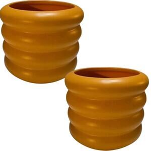 2-PK Small Bubble Ceramic Planters – Pastel Orange – 5" Diameter – Plugged Drain